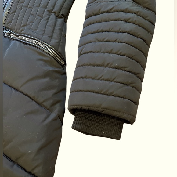 Black Quilted Puffer Coat Parka - Faux Fur Hood - Belted Waist - Picture 8 of 17